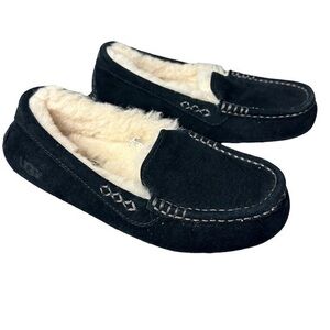 UGG Slippers Womens Size 5 Black Ansley  Moccasins Suede Wool Lined 3312